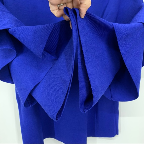 INC Macy’s Solid Cobalt Blue Stretchy Dressy Sweater  Tiered Ruffle Sleeve - Picture 5 of 16